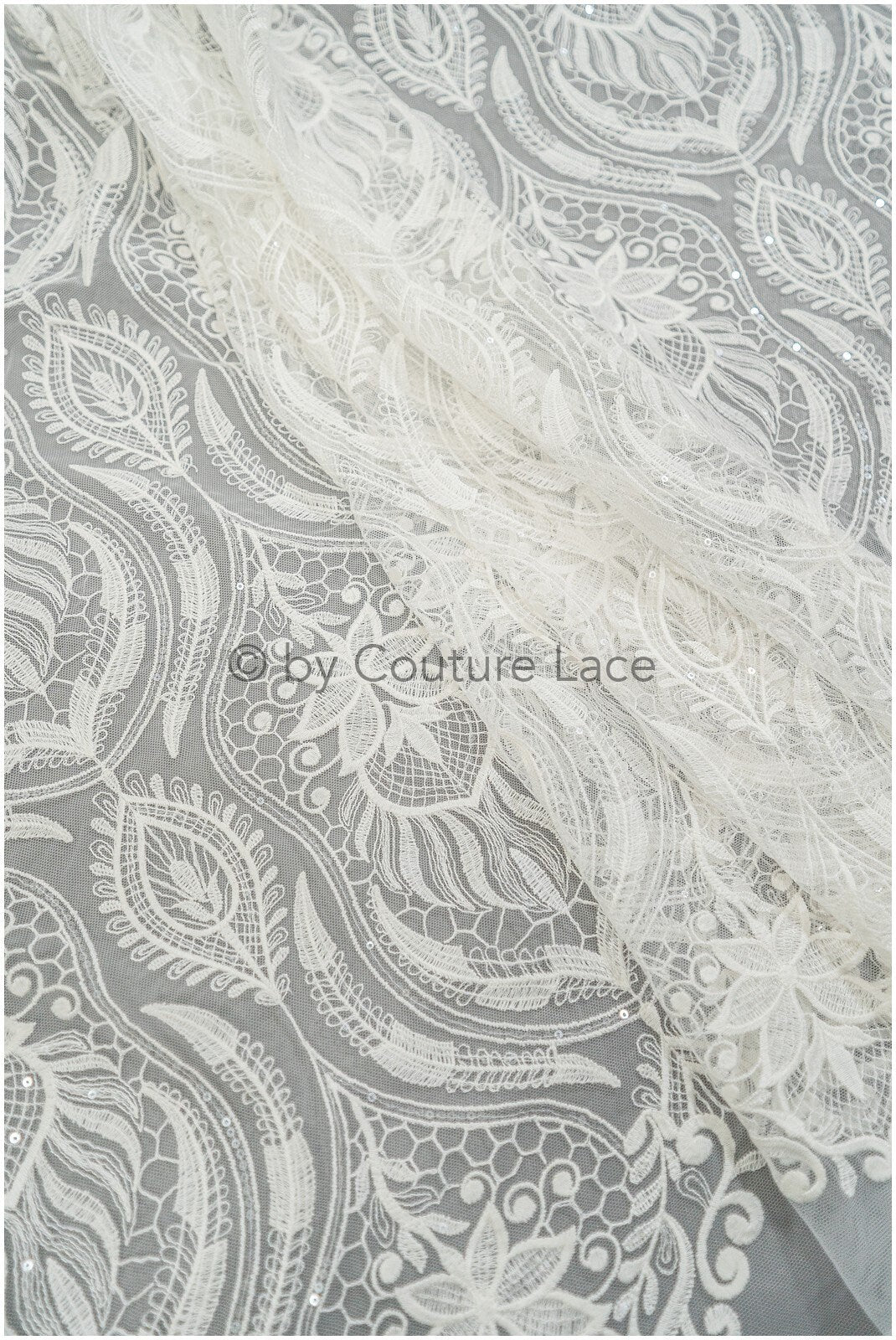 Boho peacock lace fabric off-white/ bridal lace fabric with sequins/ boho bridal lace/ vintage bridal lace/ floral lace// L20-405
