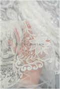 Boho peacock lace fabric off-white/ bridal lace fabric with sequins/ boho bridal lace/ vintage bridal lace/ floral lace// L20-405