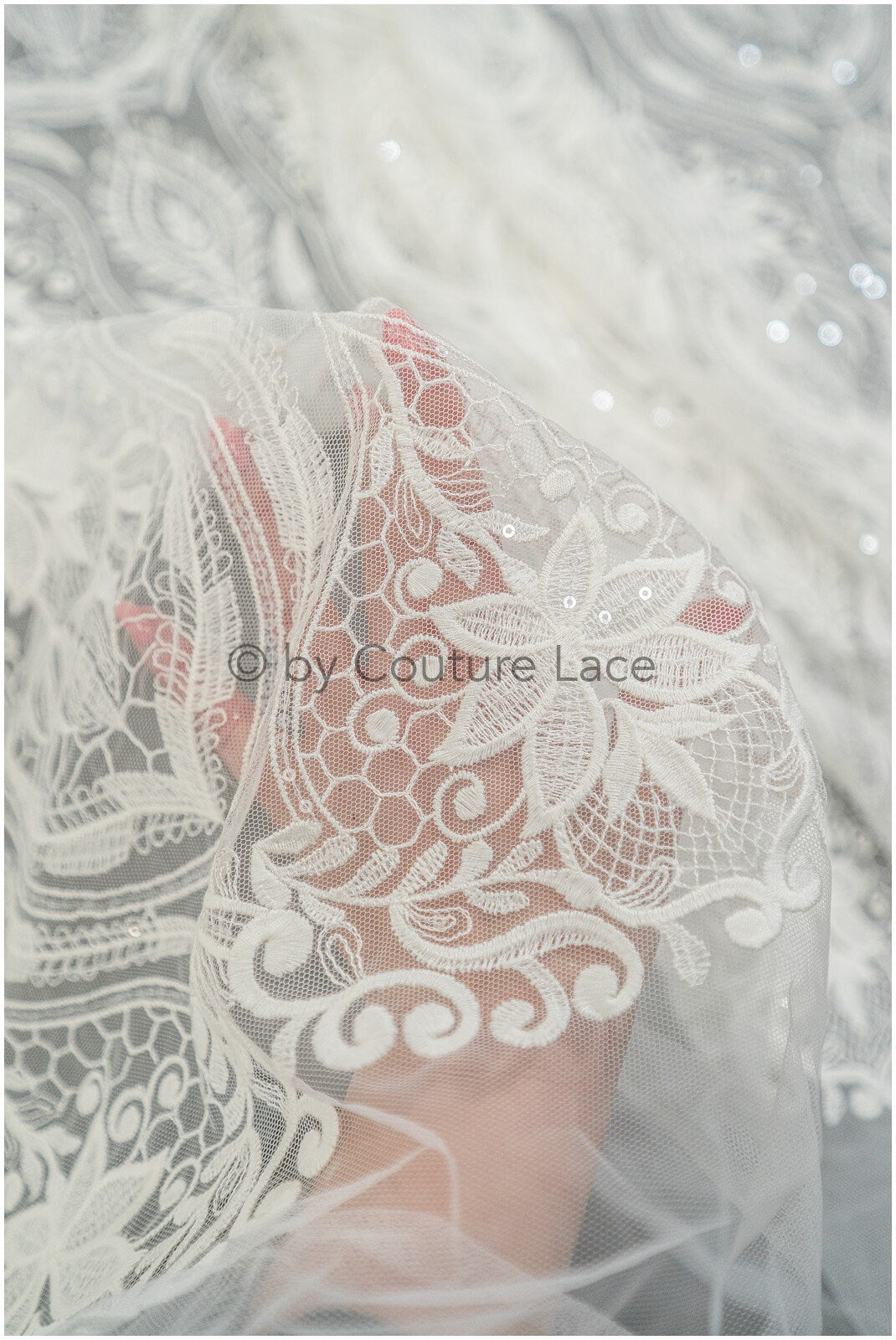 Boho peacock lace fabric off-white/ bridal lace fabric with sequins/ boho bridal lace/ vintage bridal lace/ floral lace// L20-405