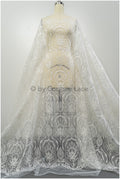 Boho peacock lace fabric off-white/ bridal lace fabric with sequins/ boho bridal lace/ vintage bridal lace/ floral lace// L20-405