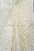 Boho peacock lace fabric off-white/ bridal lace fabric with sequins/ boho bridal lace/ vintage bridal lace/ floral lace// L20-405