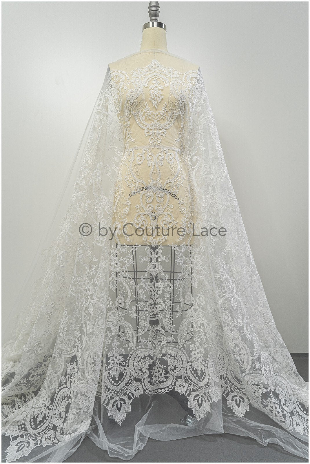 Filigree embroidered lace fabric, cotton bridal lace, boho bridal lace, vintage bridal lace, floral cotton lace fabric// L20-042N