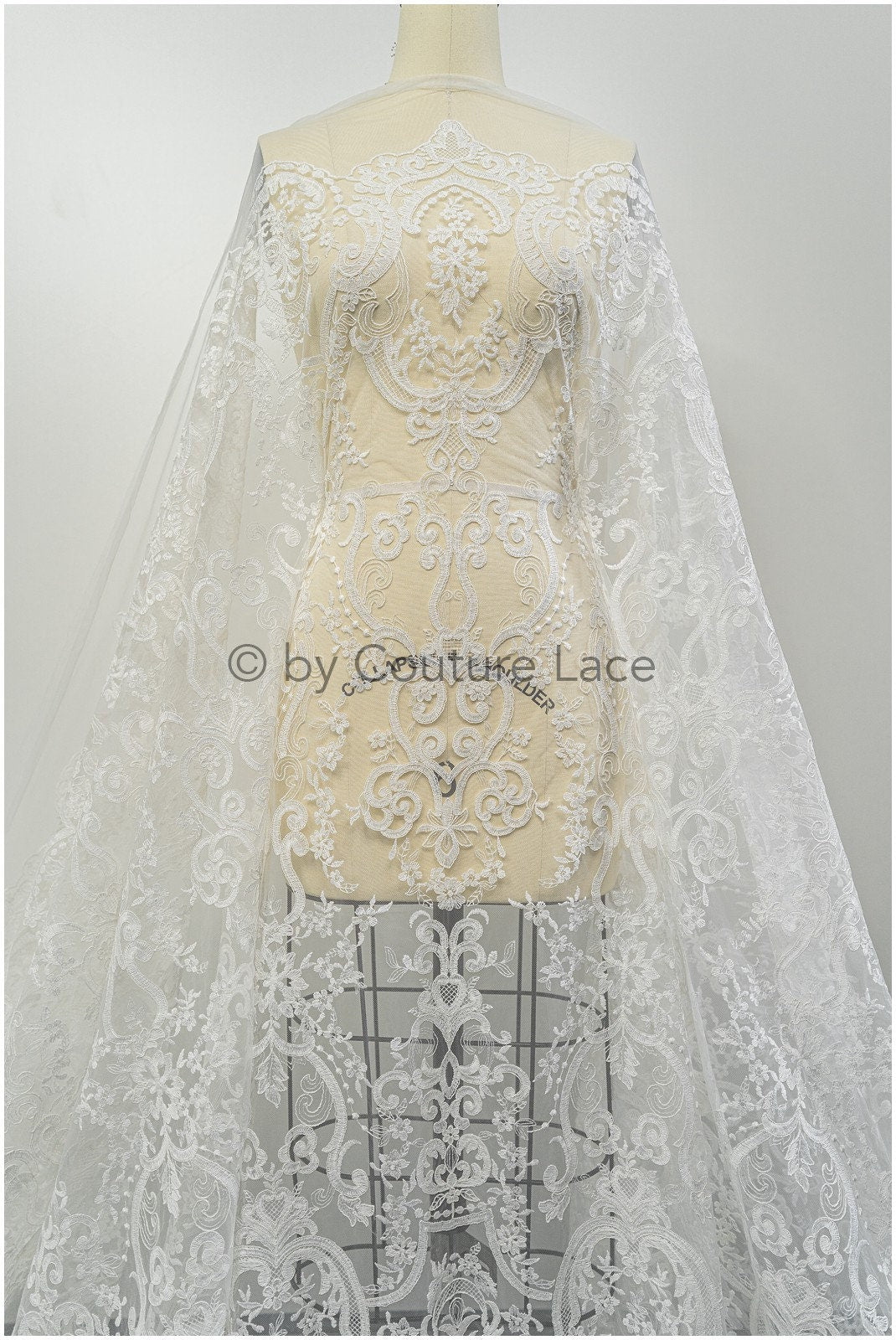 Filigree embroidered lace fabric, cotton bridal lace, boho bridal lace, vintage bridal lace, floral cotton lace fabric// L20-042N