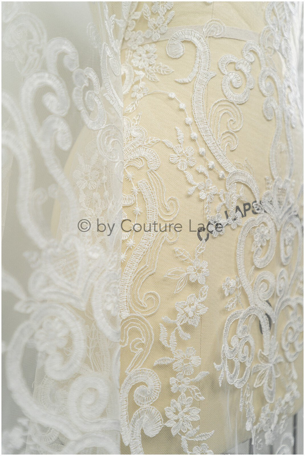 Filigree embroidered lace fabric, cotton bridal lace, boho bridal lace, vintage bridal lace, floral cotton lace fabric// L20-042N