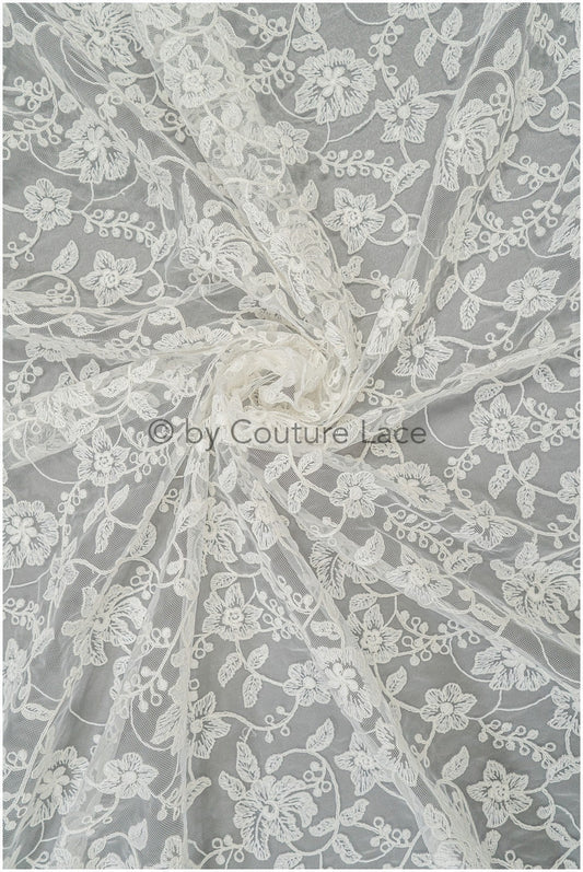 Romantischer Braut Spitzenstoff Off-White/ Blumen Spitzenstoff/ Blumenspitze/ Brautspitze Stoff// L20-070C
