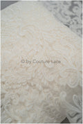 Bridal lace trim/ off-white embroidered lace trim/ elegant lace embroidery// T21-142