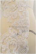 Bridal lace trim/ off-white embroidered lace trim/ elegant lace embroidery// T21-142