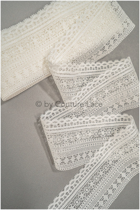 Beautiful crocheted lace trim/ off-white guipure lace/ crocheted bridal lace/ guipure lace trim// T21-133