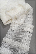 Guipure lace trim/ Off-white lace trim with fringes/ Bridal crocheted lace trim// T21-141