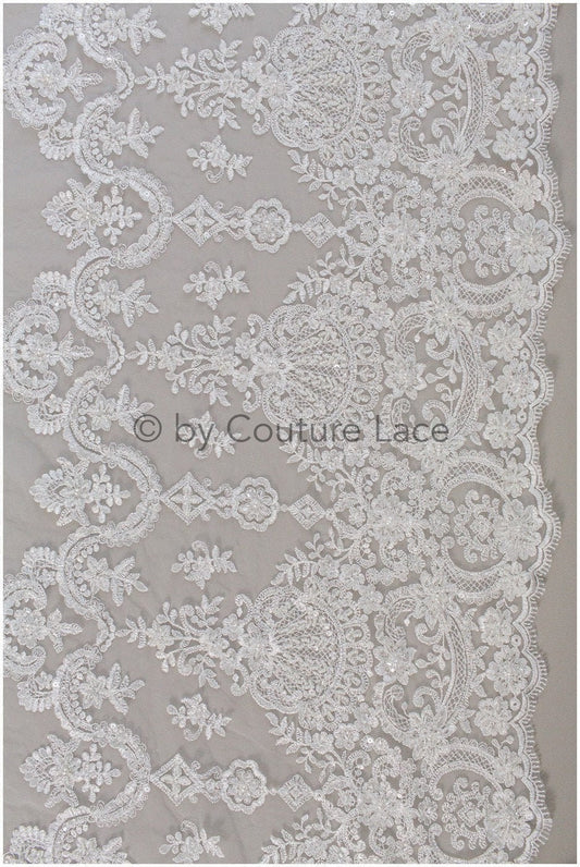 Perlen Spitzenstoff Off-White/ Couture Spitzenstoff mit Perlen/ Braut Spitzenstoff/ Perlen Pailletten Spitze// L19-221