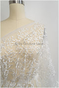Bridal lace fabric off-white/ leaf lace fabric/ bridal floral lace/ gradient lace fabric// L21-043