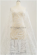 Bridal lace fabric off-white/ leaf lace fabric/ bridal floral lace with sequins/ snowflake lace fabric// L21-346CS
