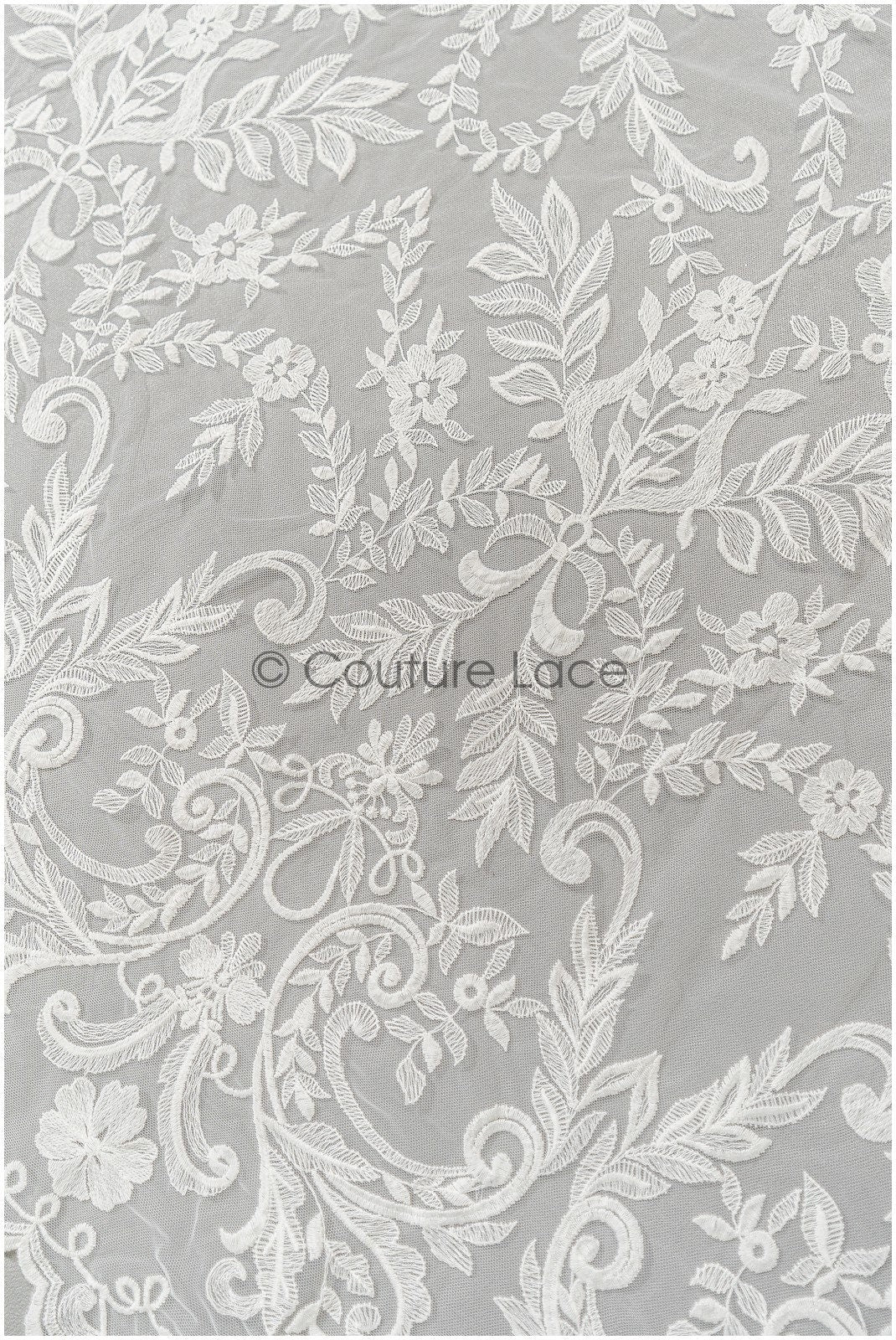 Bridal lace fabric off-white/ leaf lace fabric/ flower lace/ boho lace fabric/ boho bridal lace fabric// L21-409