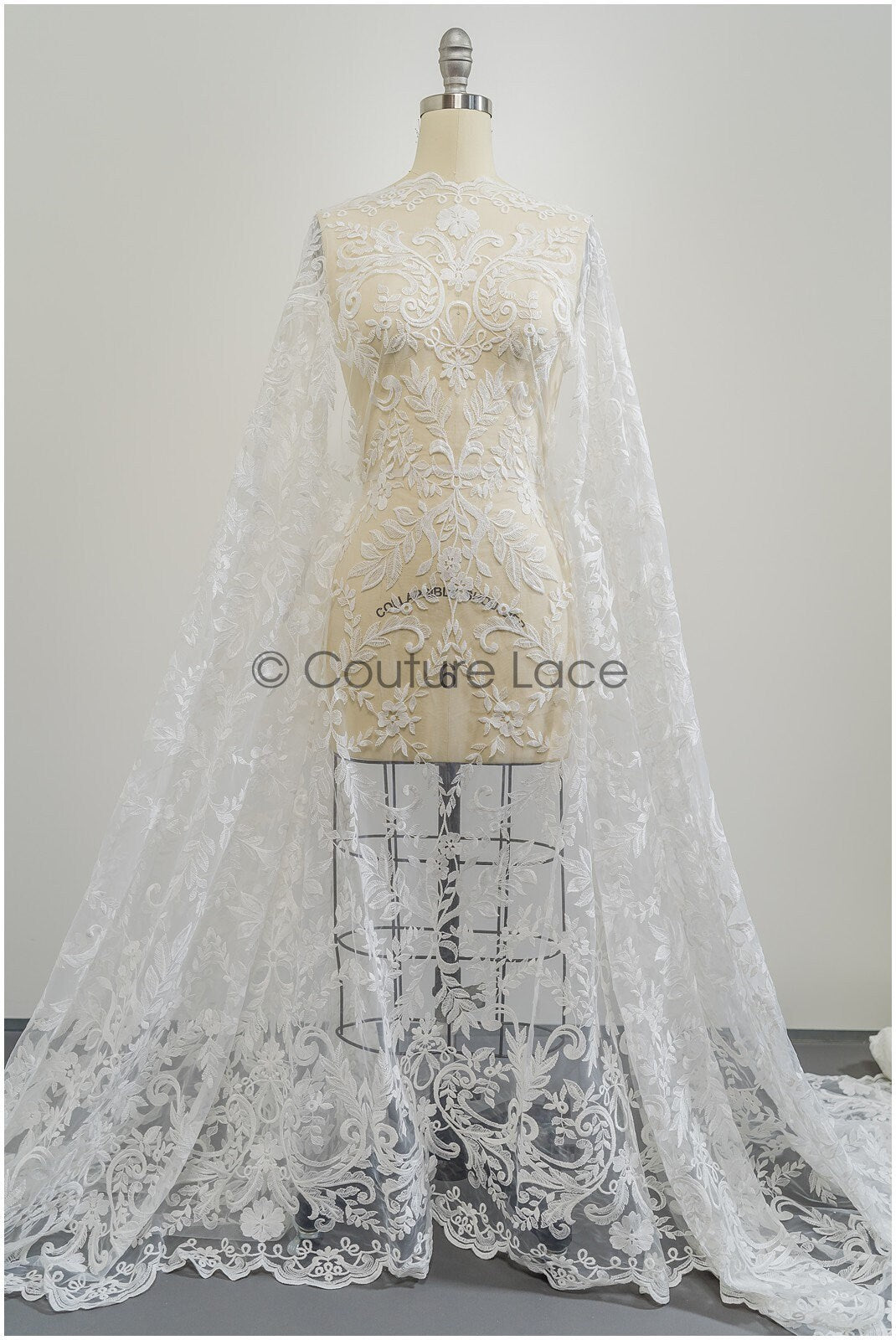 Bridal lace fabric off-white/ leaf lace fabric/ flower lace/ boho lace fabric/ boho bridal lace fabric// L21-409