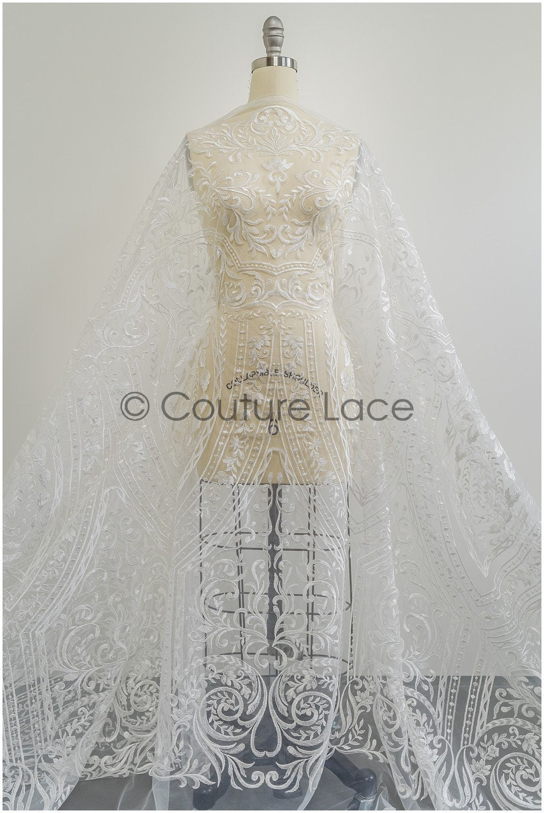Orientalischer Spitzenstoff Off-White/ Hochzeitsspitze/ Braut Spitze/ Couture Spitze/ Brautkleid Hochzeitskleid Stoff// L21-050RY