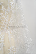 Bridal lace fabric off-white/ leaf lace fabric/ bridal floral lace/ gradient lace fabric// L21-043