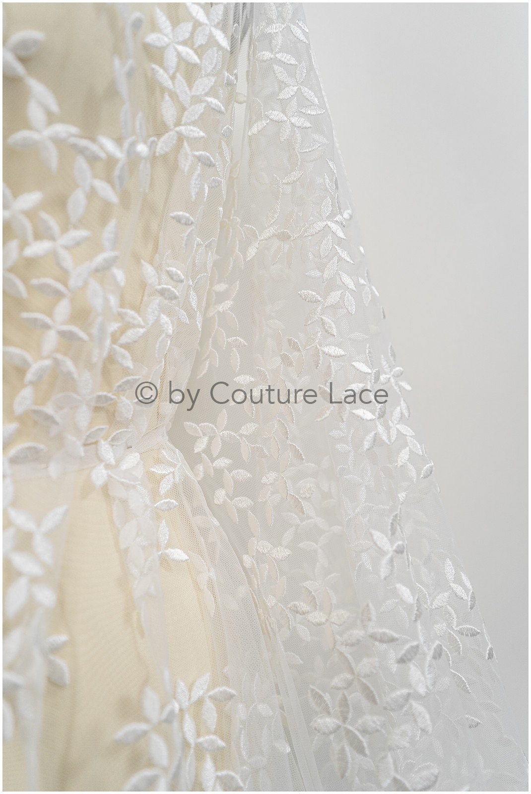 Bridal lace fabric off-white/ leaf lace fabric/ bridal floral lace/ gradient lace fabric// L21-043