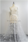 Bridal lace fabric off-white/ leaf lace fabric/ bridal floral lace/ gradient lace fabric// L21-043