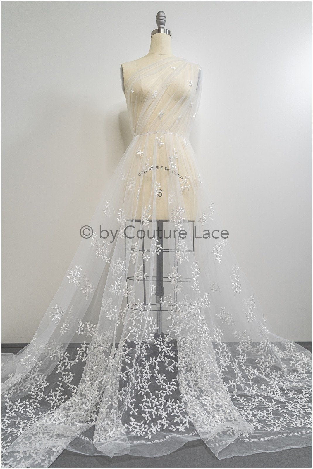 Bridal lace fabric off-white/ leaf lace fabric/ bridal floral lace/ gradient lace fabric// L21-043