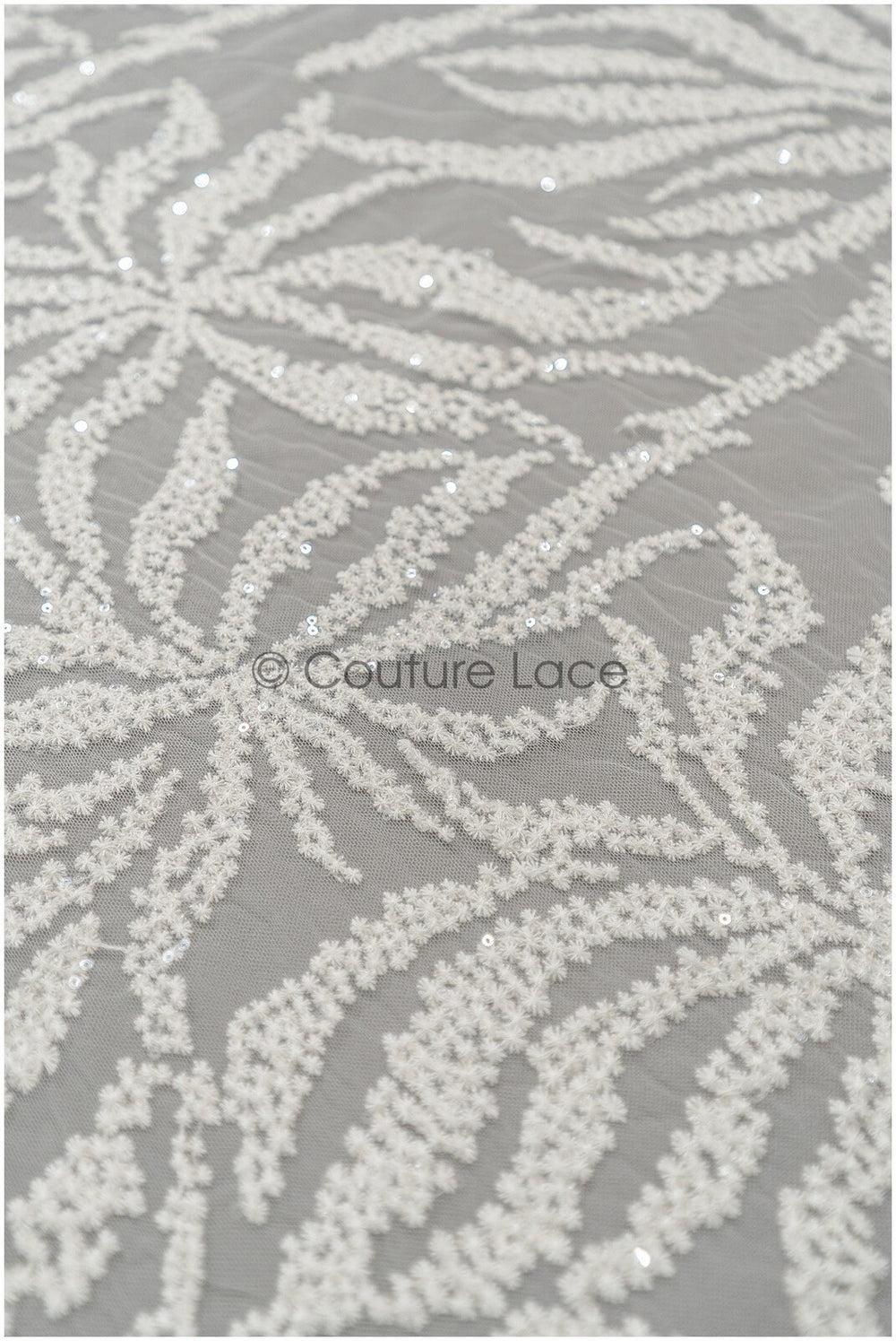 Bridal lace fabric off-white/ leaf lace fabric/ bridal floral lace with sequins/ snowflake lace fabric// L21-346CS