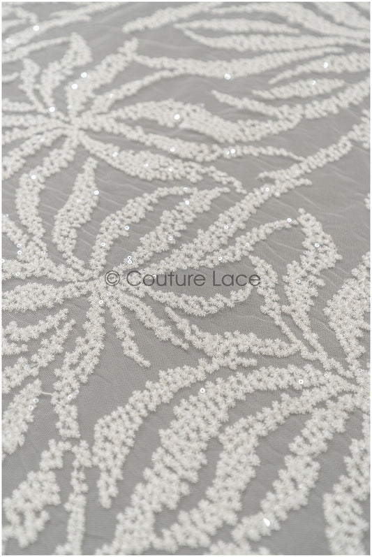 Braut Spitzenstoff Off-White/ Blatt Spitzenstoff/ Braut Blumenspitze mit Pailletten/ Schneeflocken Spitzenstoff// L21-346CS