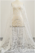 Bridal lace fabric off-white/ leaf lace fabric/ bridal floral lace with sequins/ snowflake lace fabric// L21-346CS
