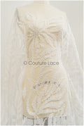 Bridal lace fabric off-white/ leaf lace fabric/ bridal floral lace with sequins/ snowflake lace fabric// L21-346CS