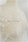 Perlen Brautspitzenstoff Off-White/ Spitzenstoff mit Perlen/ Braut Spitze/ floraler Spitzenstoff// L21-408