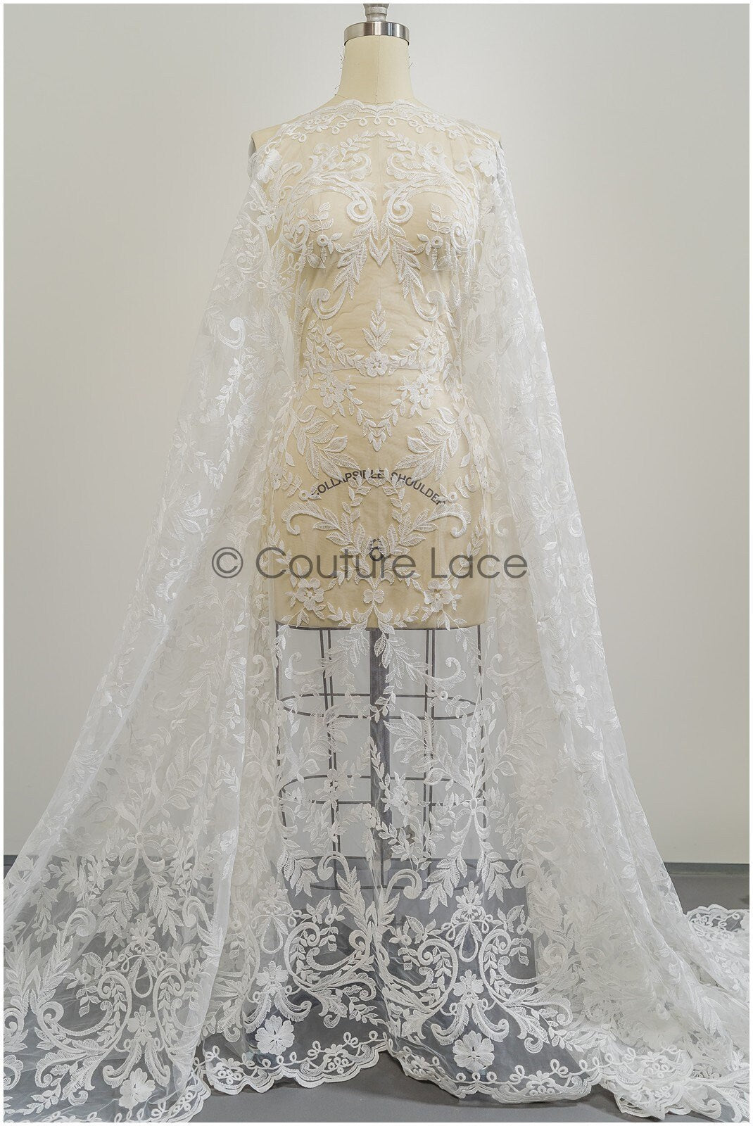 Bridal lace fabric off-white/ leaf lace fabric/ flower lace/ boho lace fabric/ boho bridal lace fabric// L21-409