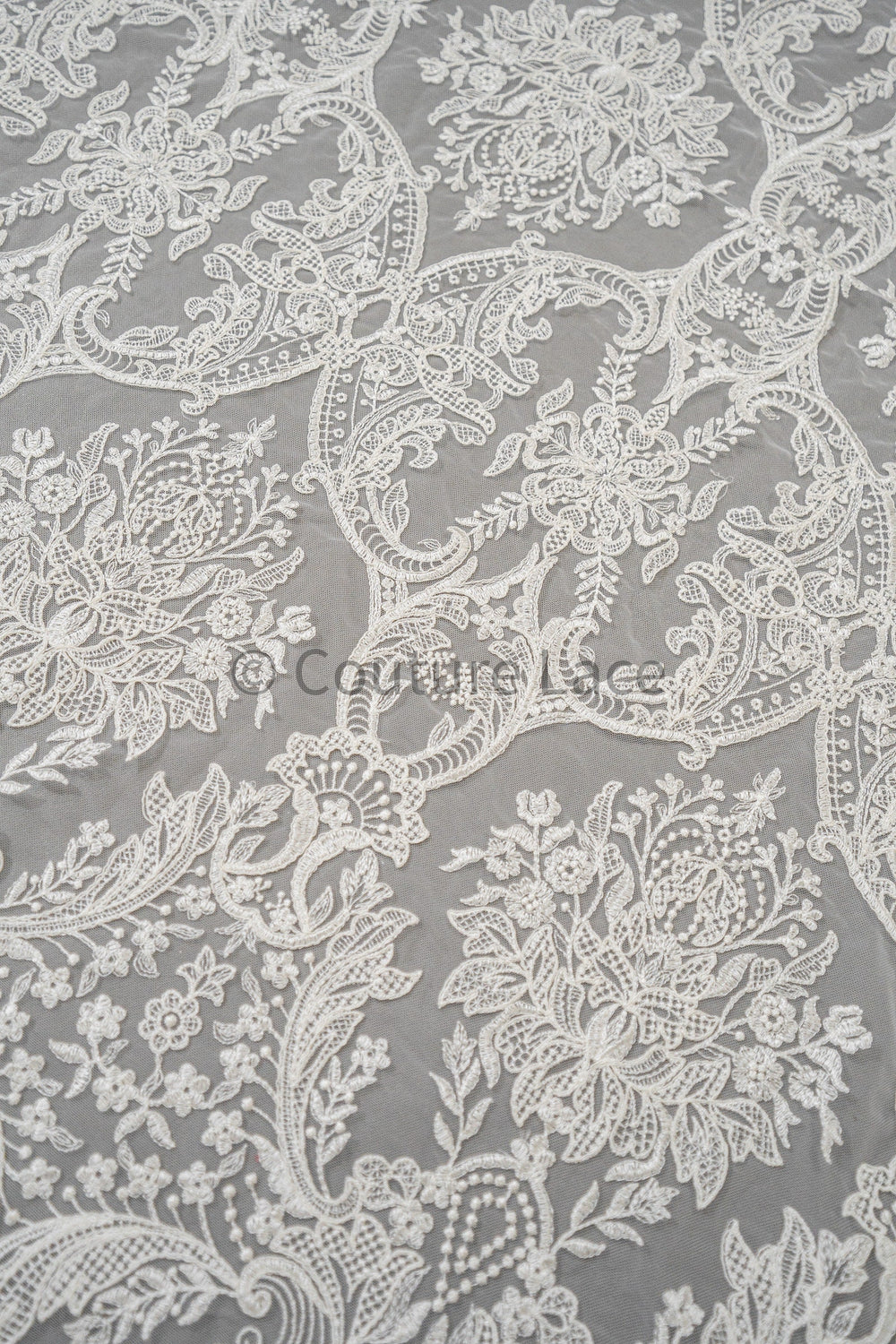Luxury embroidered lace fabric/ bridal lace off-white/ wedding dress lace// L21-209NB
