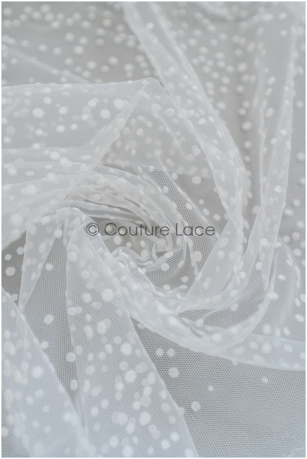21.8 Yds/20-Meter BOLT - very soft tulle with snowflakes, off-white tulle with dots, snowflake tulle, flock tulle fabric// R-177-W Bolt 21,8YDS 