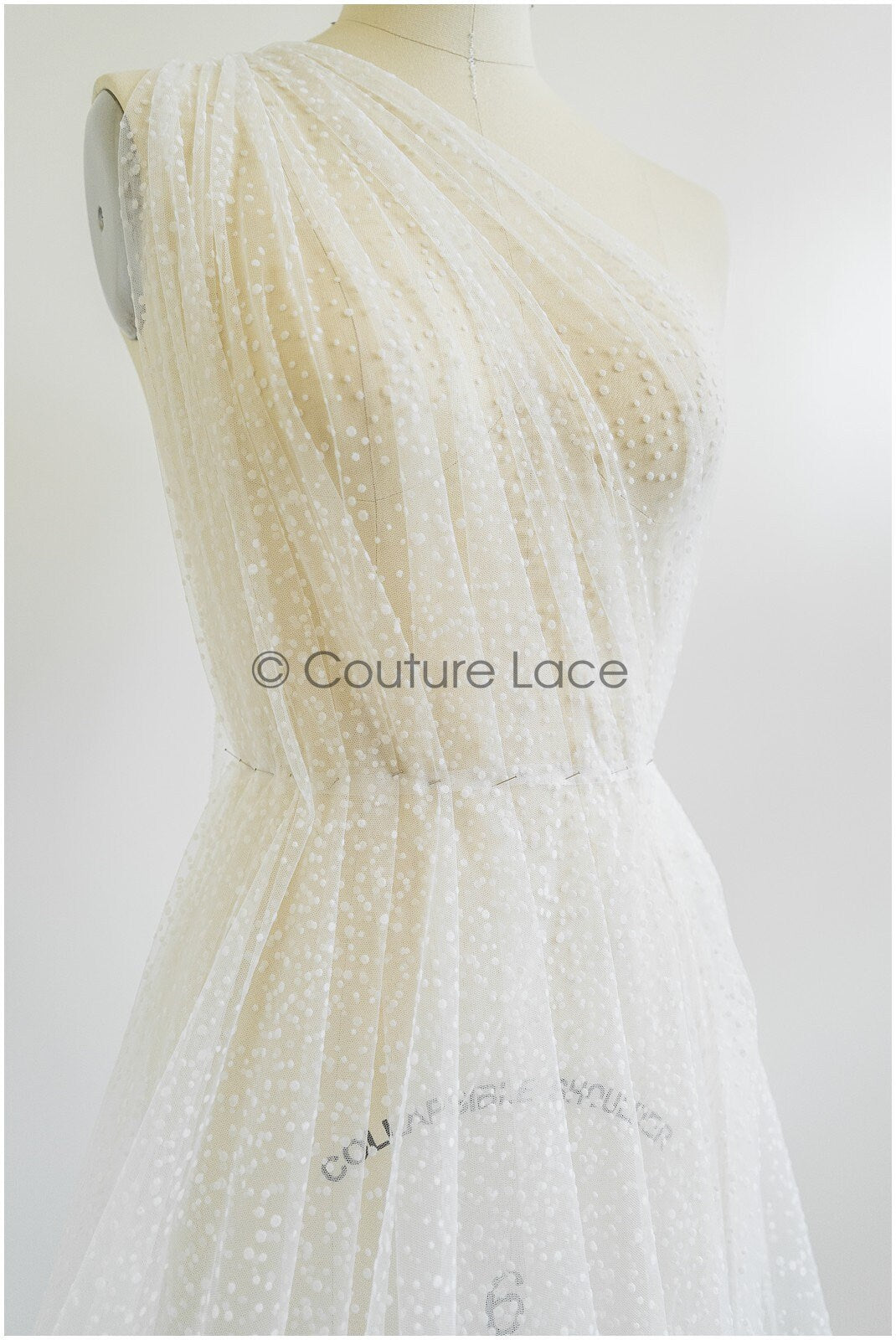 21.8 Yds/20-Meter BOLT - very soft tulle with snowflakes, off-white tulle with dots, snowflake tulle, flock tulle fabric// R-177-W Bolt 21,8YDS 