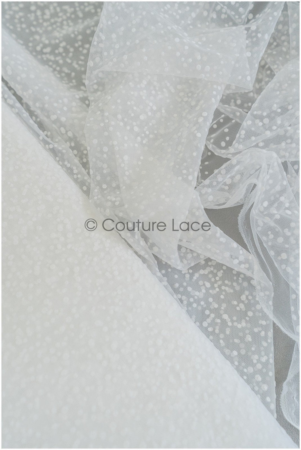21.8 Yds/20-Meter BOLT - very soft tulle with snowflakes, off-white tulle with dots, snowflake tulle, flock tulle fabric// R-177-W Bolt 21,8YDS 
