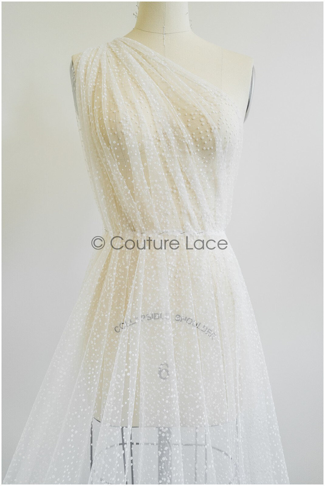 21.8 Yds/20-Meter BOLT - very soft tulle with snowflakes, off-white tulle with dots, snowflake tulle, flock tulle fabric// R-177-W Bolt 21,8YDS 