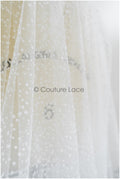 21.8 Yds/20-Meter BOLT - very soft tulle with snowflakes, off-white tulle with dots, snowflake tulle, flock tulle fabric// R-177-W Bolt 21,8YDS 