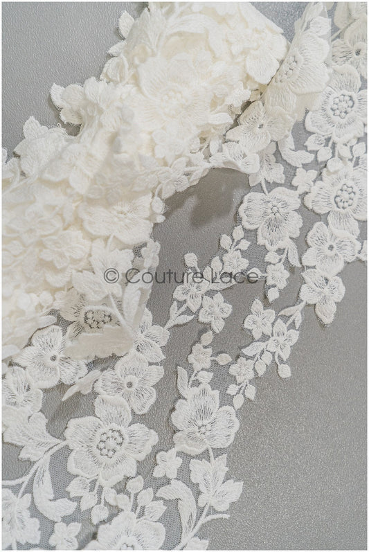 Floral lace trim off-white/ bridal lace trim/ embroidered lace trim/ elegant bridal lace/ floral lace// T21-145