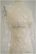 French lace fabric with pearls/ Off-white lace fabric/ Bridal lace with small flowers/ Floral lace// L21-126LB