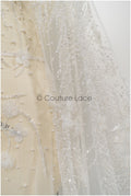 Hand beaded bridal lace/ 3D flower lace fabric/ beaded wedding dress lace/ designer couture lace/ handmade lace// L21-185