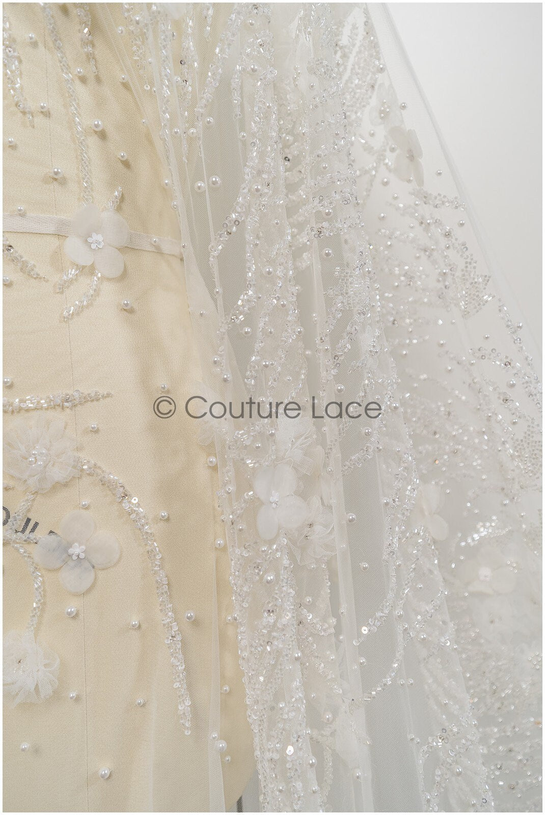 Hand beaded bridal lace/ 3D flower lace fabric/ beaded wedding dress lace/ designer couture lace/ handmade lace// L21-185