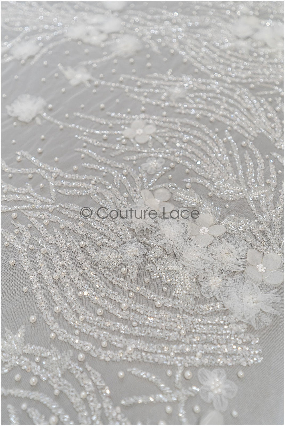 Hand beaded bridal lace/ 3D flower lace fabric/ beaded wedding dress lace/ designer couture lace/ handmade lace// L21-185