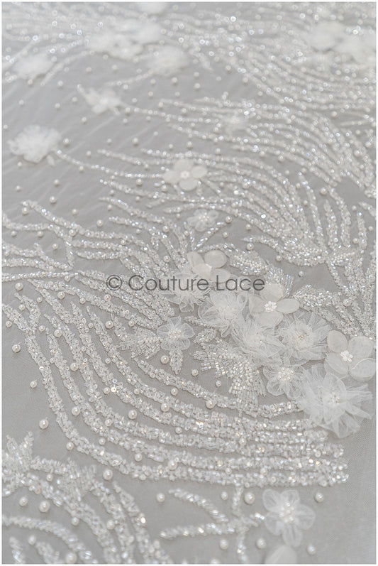 Hand Perlen Braut Spitze/ 3D Blumen Spitze Stoff/Perlen Brautkleid Spitze/ Designer Couture Spitze/ handgemachte Spitze// L21-185
