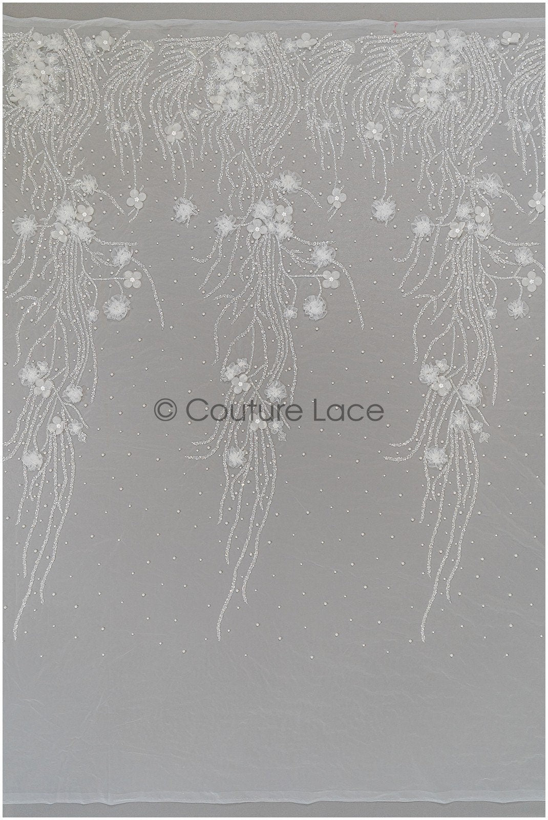 Hand beaded bridal lace/ 3D flower lace fabric/ beaded wedding dress lace/ designer couture lace/ handmade lace// L21-185
