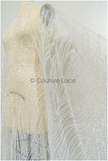 Schwere Perlen Brautspitze Off-White/ Couture Spitzenstoff mit Perlen/ Hochzeitskleid Spitze/ Designer Couture Spitze/ Streifen Spitzenstoff// L19-108