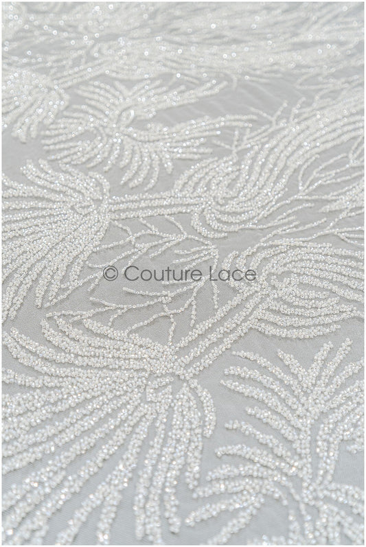 Brautspitze mit Perlen/ Couture Spitzenstoff Off-White/ schwere Hochzeitsspitze/ Designer Couture Spitze/ Brautspitze// L20-352