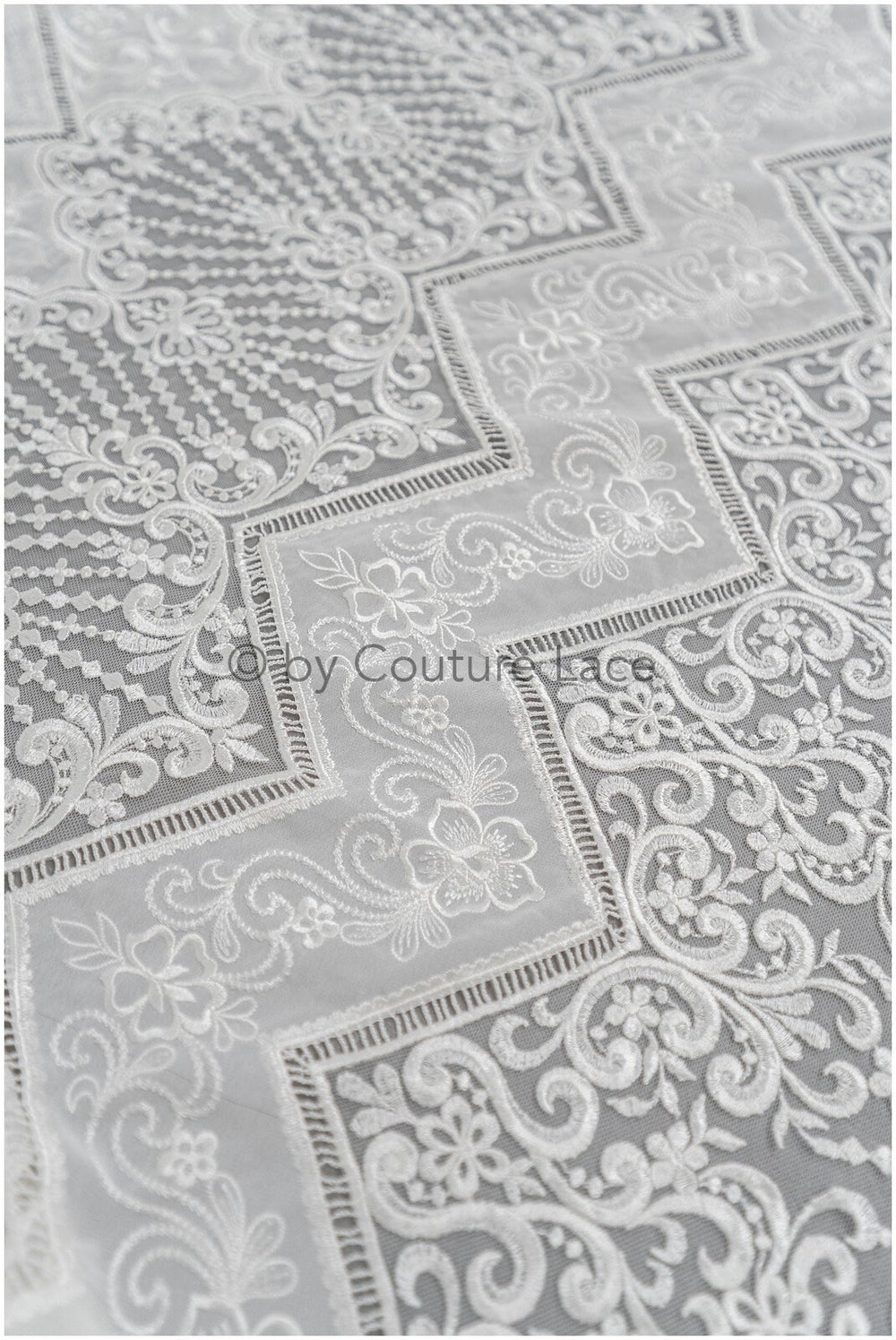 Luxury lace fabric off-white/ French bridal lace/ modern embellished lace fabric/ couture bridal lace fabric/ boho lace fabric// L21-365
