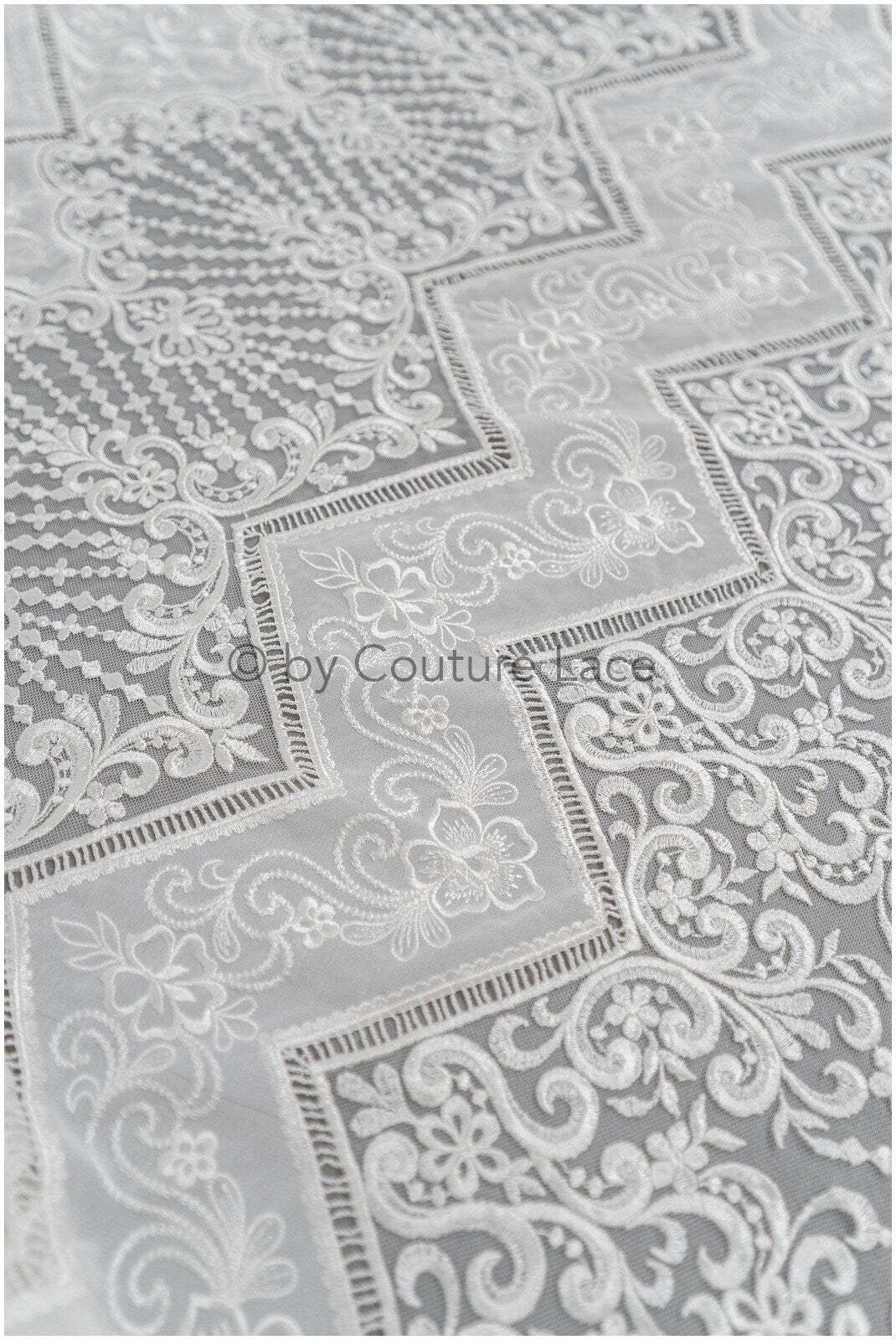 Luxury lace fabric off-white/ French bridal lace/ modern embellished lace fabric/ couture bridal lace fabric/ boho lace fabric// L21-365