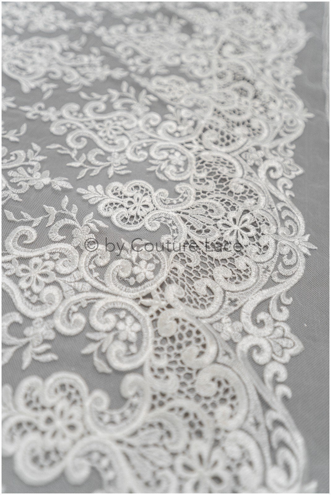 Luxury lace fabric off-white/ French bridal lace/ modern embellished lace fabric/ couture bridal lace fabric/ boho lace fabric// L21-365