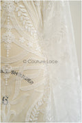 1.2yds Geometric floral lace/ embroidered floral lace off-white/ bridal lace/ soft boho lace fabric/ bridal lace fabric// L21-097C