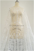 1.2yds Geometric floral lace/ embroidered floral lace off-white/ bridal lace/ soft boho lace fabric/ bridal lace fabric// L21-097C