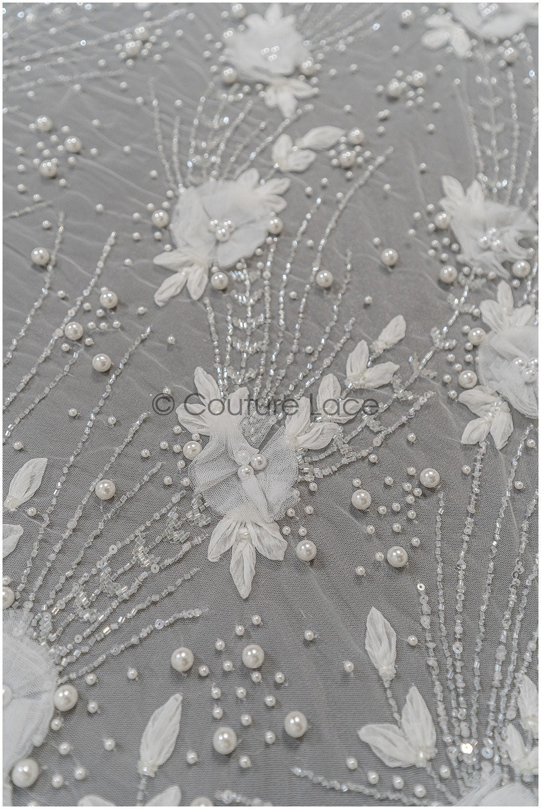 Handgefertigte Brautspitze Off-White/ 3D Blumen Spitzenstoff/ Perlen Spitze/ Designer Couture Spitze/ Braut Spitze// L21-015N